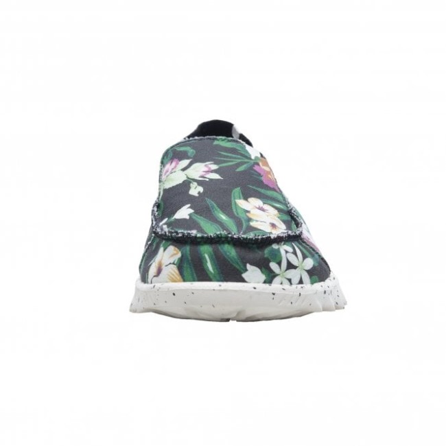 ヘイデュード ファーティ プリント キャンバス ブラック ハイビスカス