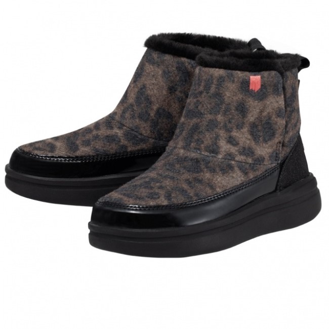 Heydude メル ユース ウール ブレンド レオパード ブラック