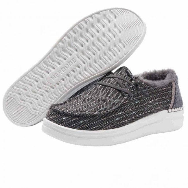 Heydude ウェンディ ライズ シャレー ブラック ヘリンボーン